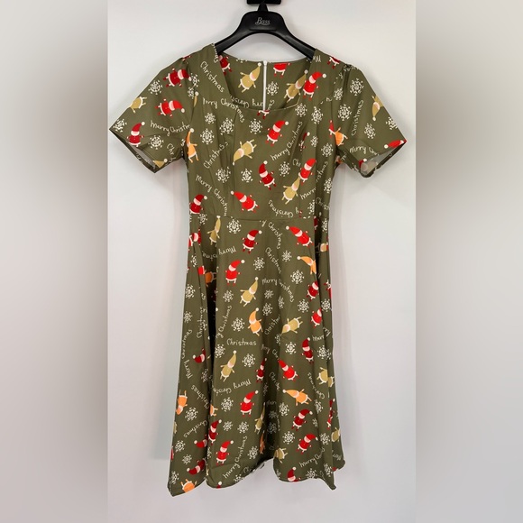 Christmas Floral Print Vintage Swing Dress - Picture 2 of 3